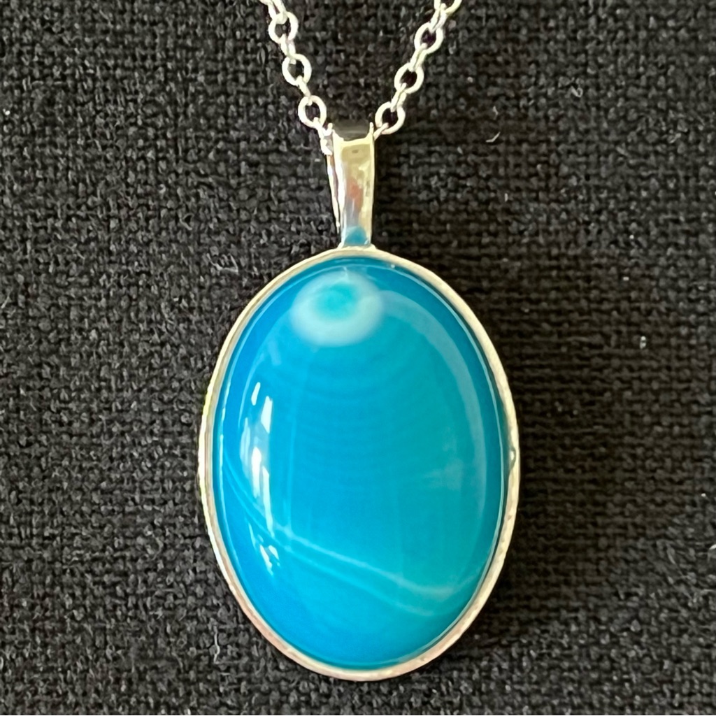 Blue Brazilian Agate Pendant With Sterling Silver Rolo Chain